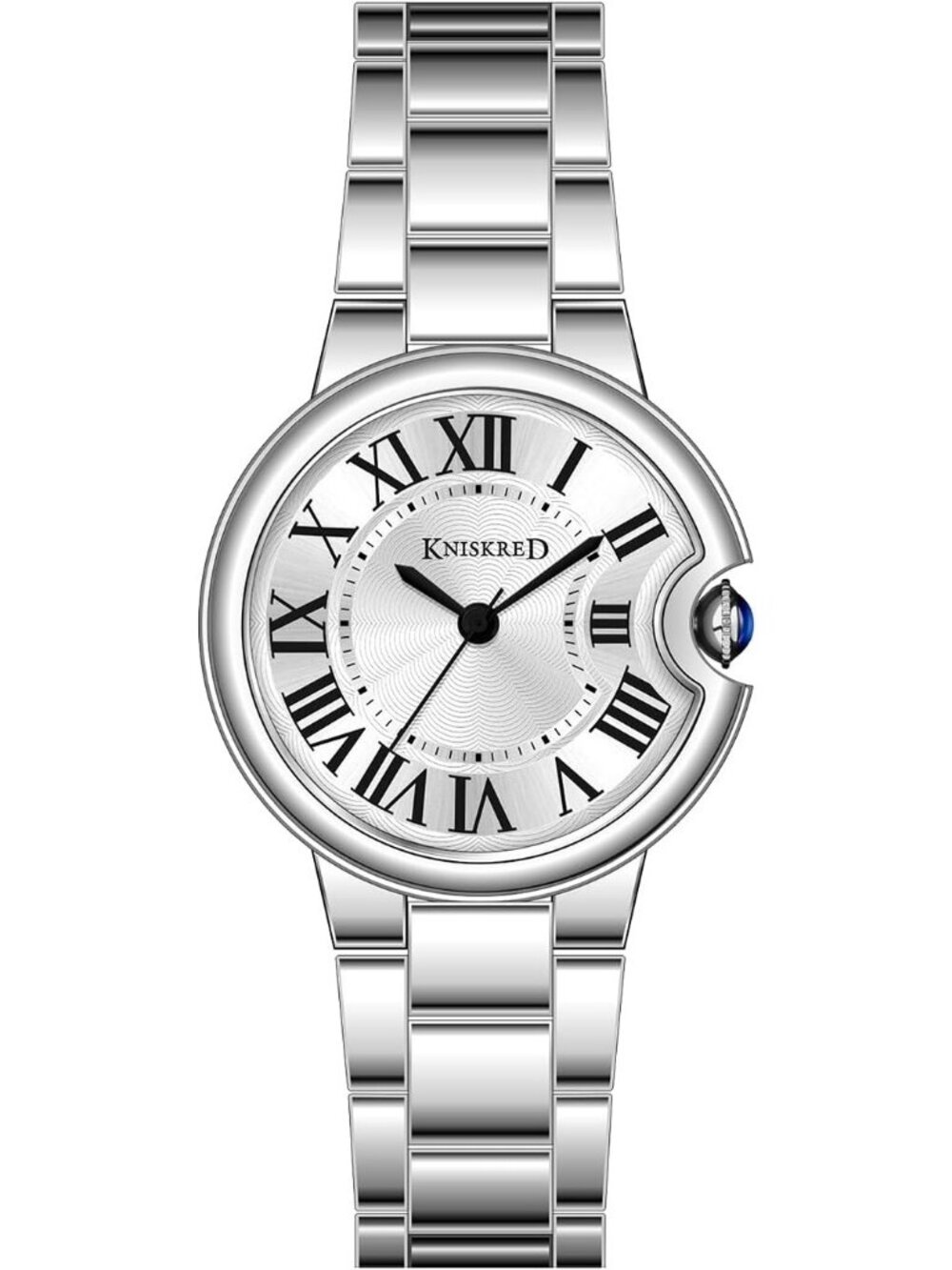 Women's Black Silver Roman Numerals Solid Vintage Stainless Steel Band Watch